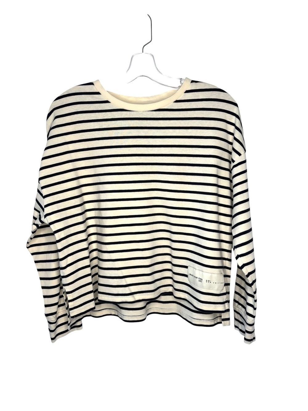Mango Striped cotton jersey Crewneck Top in Black and Cream Medium